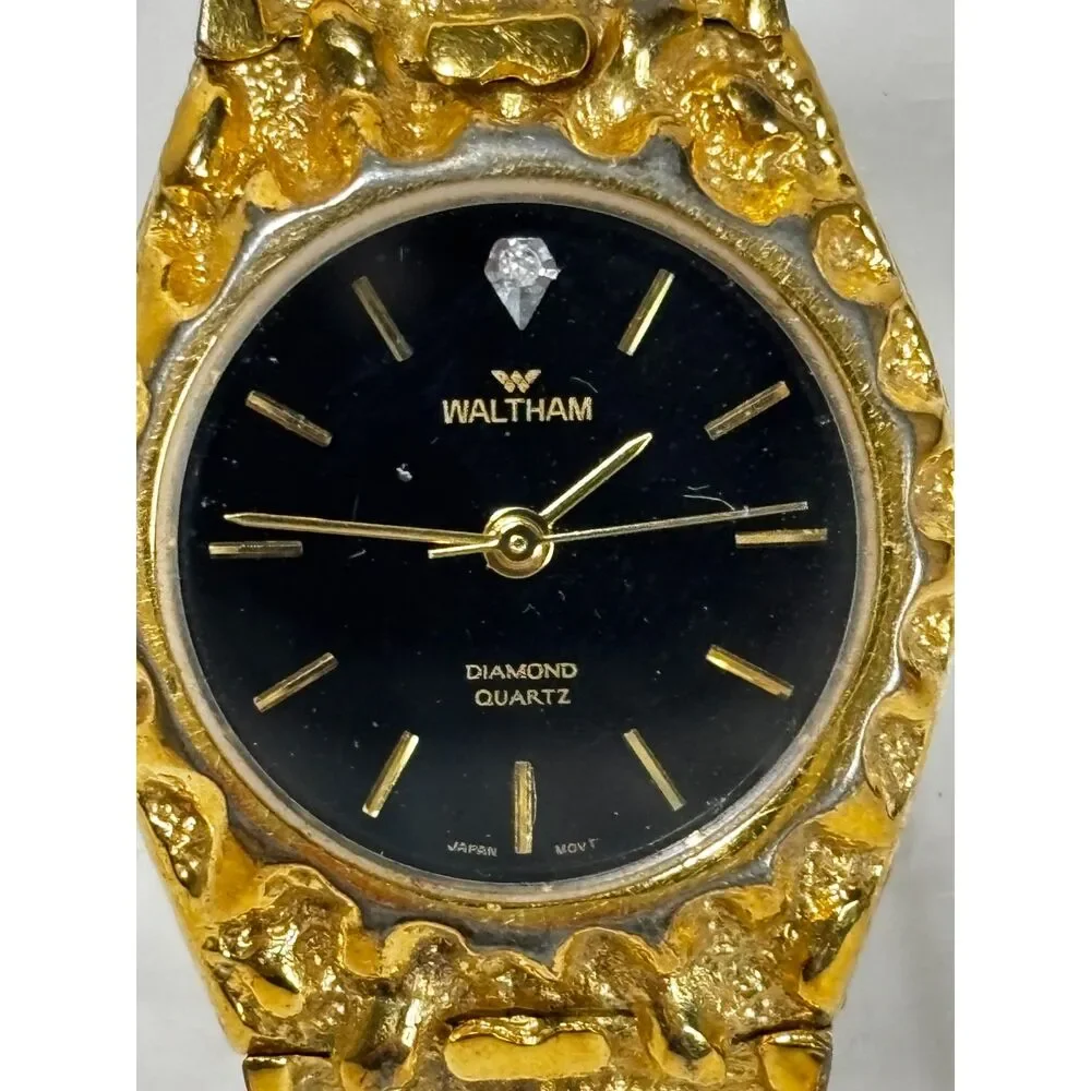 Vintage Waltham gold nugget type quartz women's watch, running